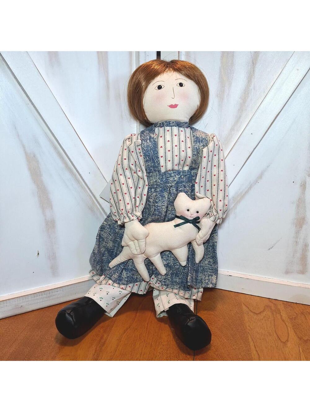 VTG 1995 House of Lloyd Country Katie 18" Soft Doll Holding Cat Bendable Legs